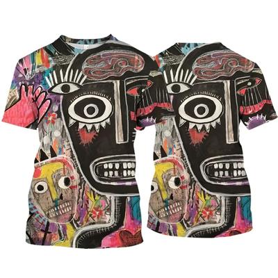 Camisetas com Estampa Facial 3D Personalizadas Moda Abstrata Casual Soltas Gola Redonda Unissex para Homens e Mulheres