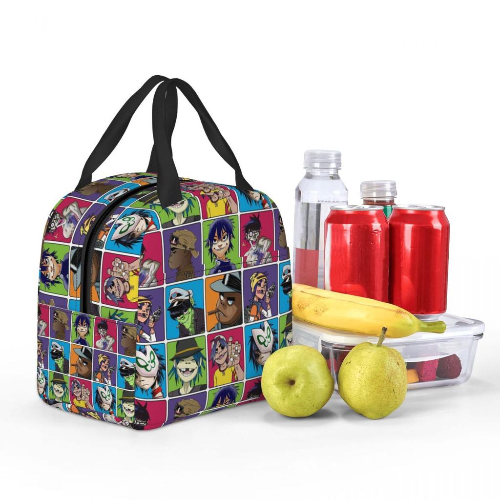 Music Band Gorillaz Insulated Lunch Bag for Women Office Cooler Thermal Food Box Tote Portable Lunch Boxes Container