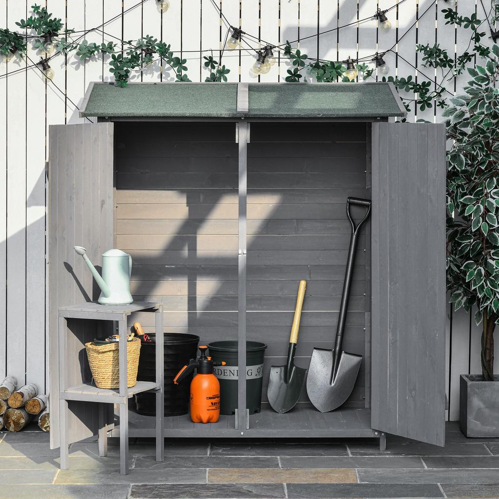 139 X 75 Fir Wood Garden Shed, with Asphalt Roof - Grey