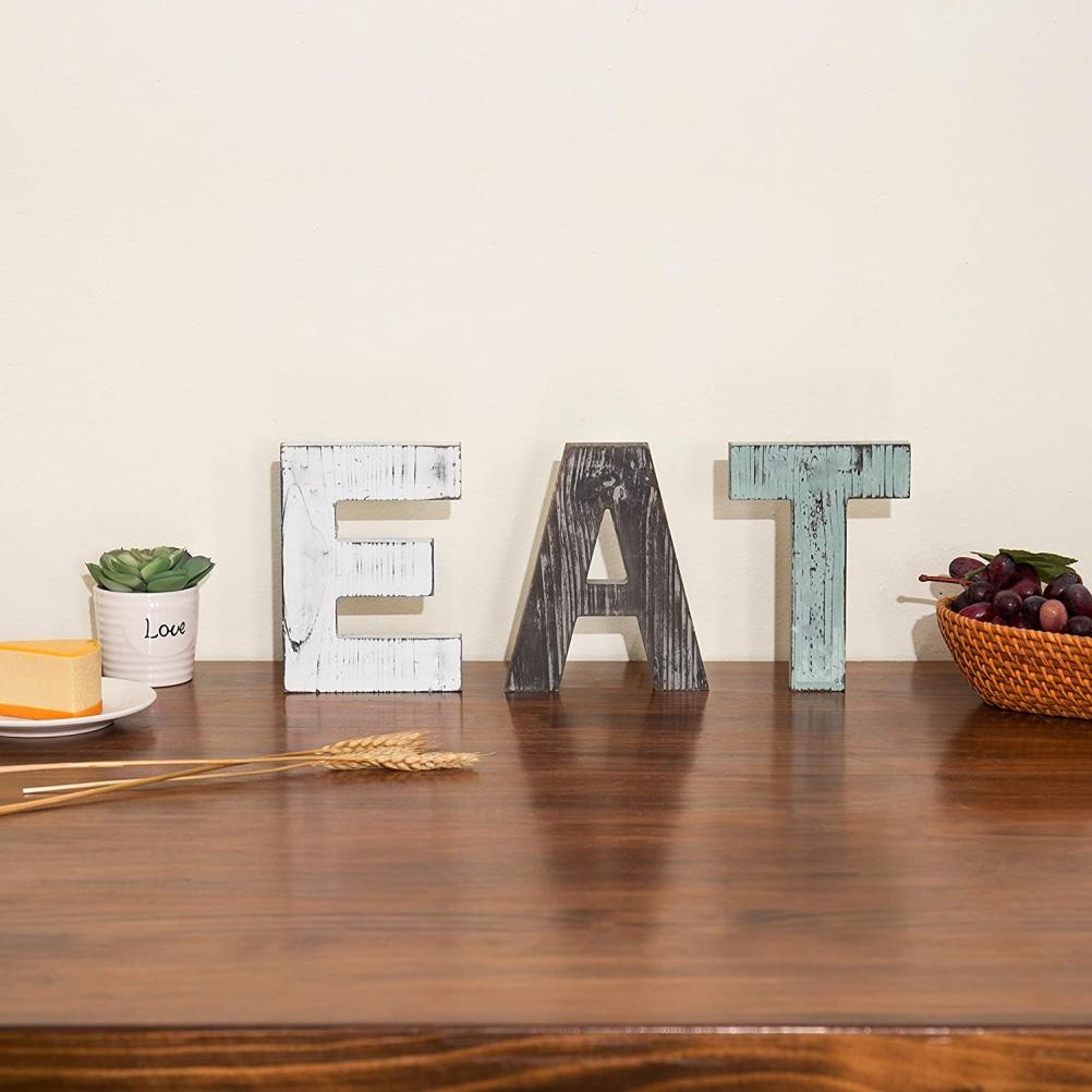 Christmas Wooden Hanging Rustic Multicolor Cutout Wooden EAT Letters Wall Mounted Decorative Signs