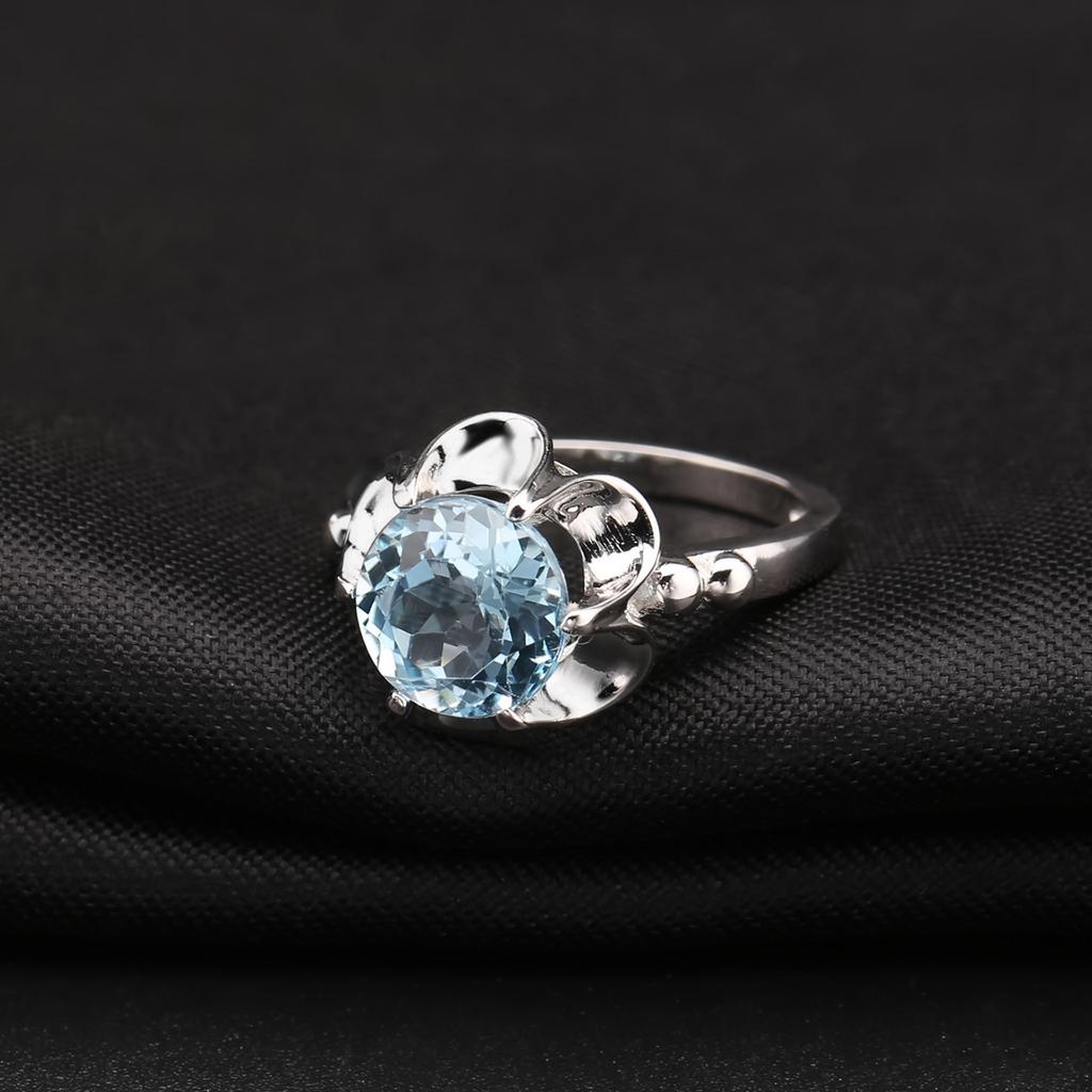 Natural Topaz Ring For Women, Camellia Fresh And Sweet S925 Sterling Silver Inlaid Natural Colored Treasure Ring