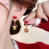 Red Bow Coin Purse Earrings: Silver Needle Retro Snake Lock Studs, New Year High-End Ear Jewelry.