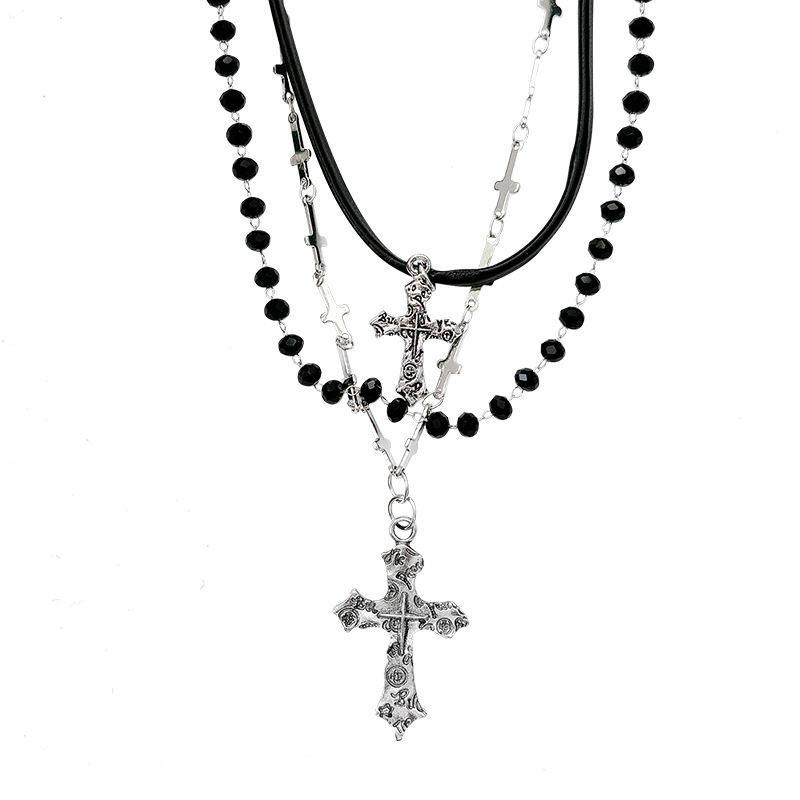 Retro Y2K Dark Punk Beaded Necklace - Multi-layered Clavicle Chain for Women