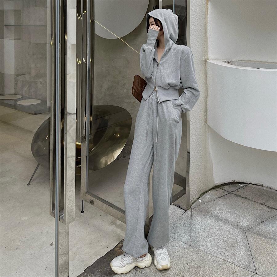 Set Coreean Hanorac cu Glugă & Pantaloni Lungi pentru Femei - Tendință Influencer Primăvară/Toamnă 2025