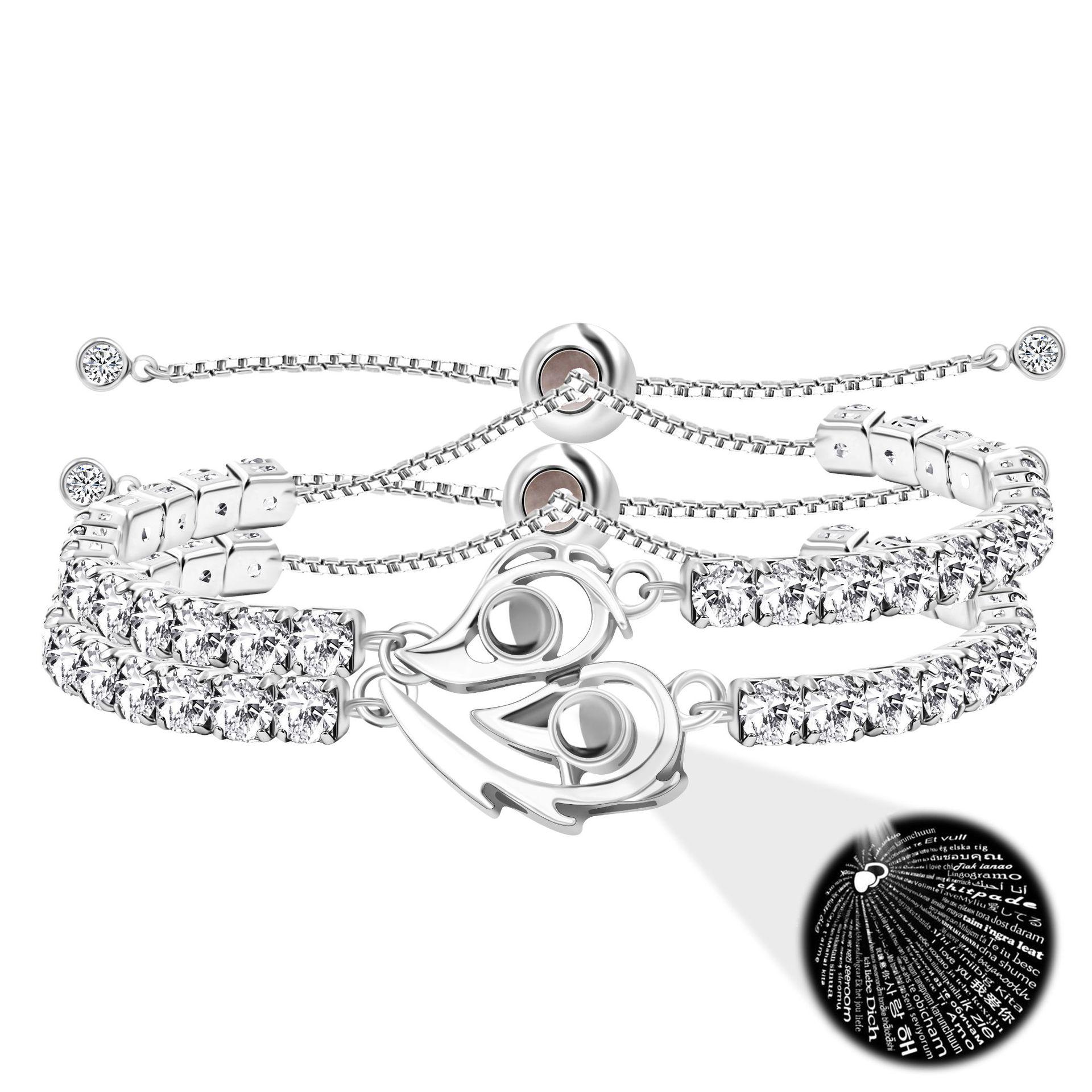 

Браслет-пазл «Сердце на 100 языках» для пары – Европейский и американский стиль, эластичный, в форме сердца, бижутерия для женщин белый