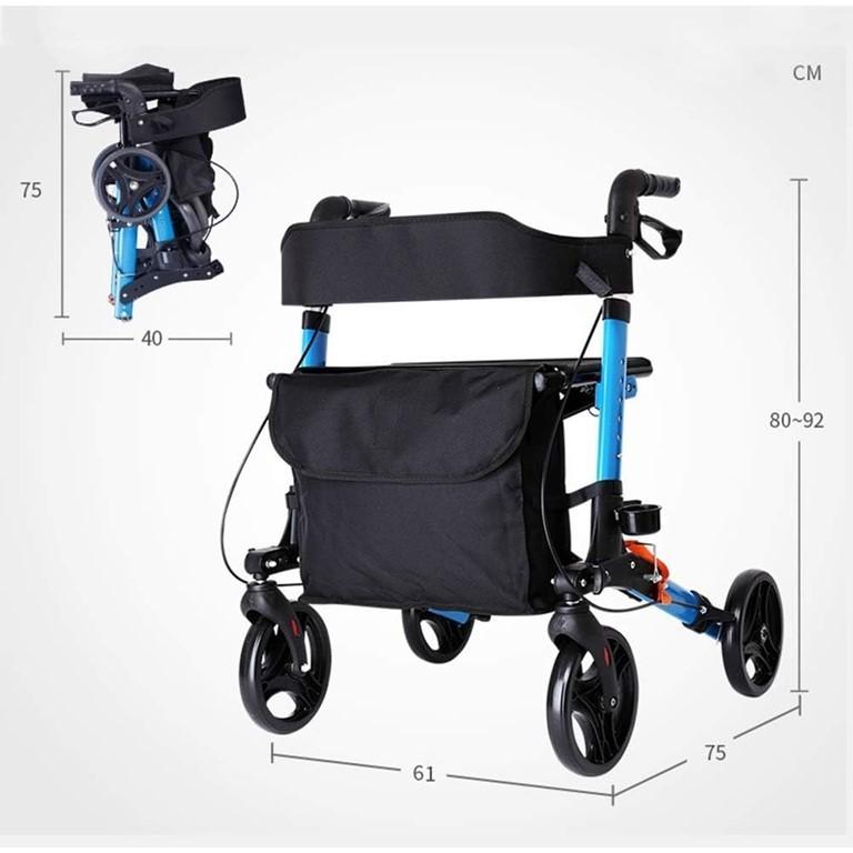 Walking Aid With Seat Basket And Wheels New Foldable Elderly Rollator Red / Blue Auxiliary Travel Shopping Elderly Walker