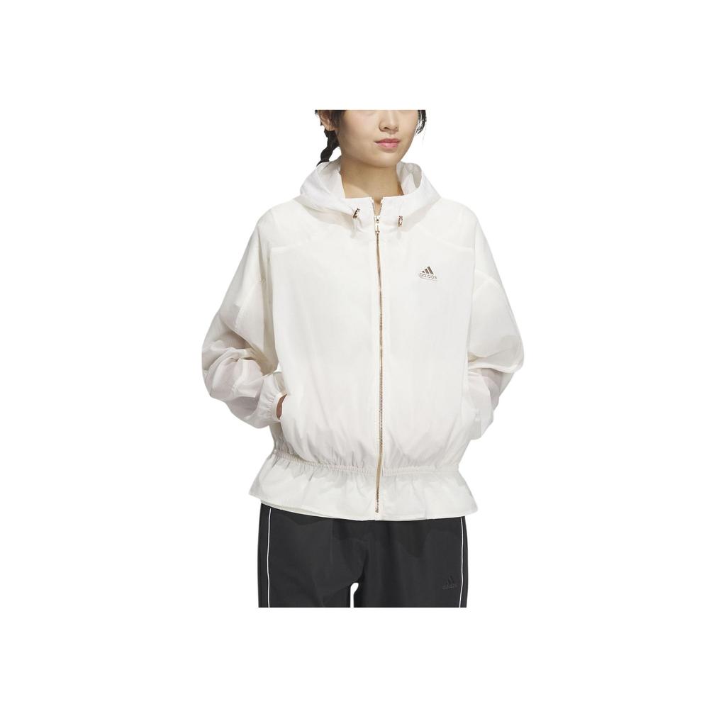 Adidas Lightweight Sports Casual Hooded Jacket Women Outerwear Pink White HY2825