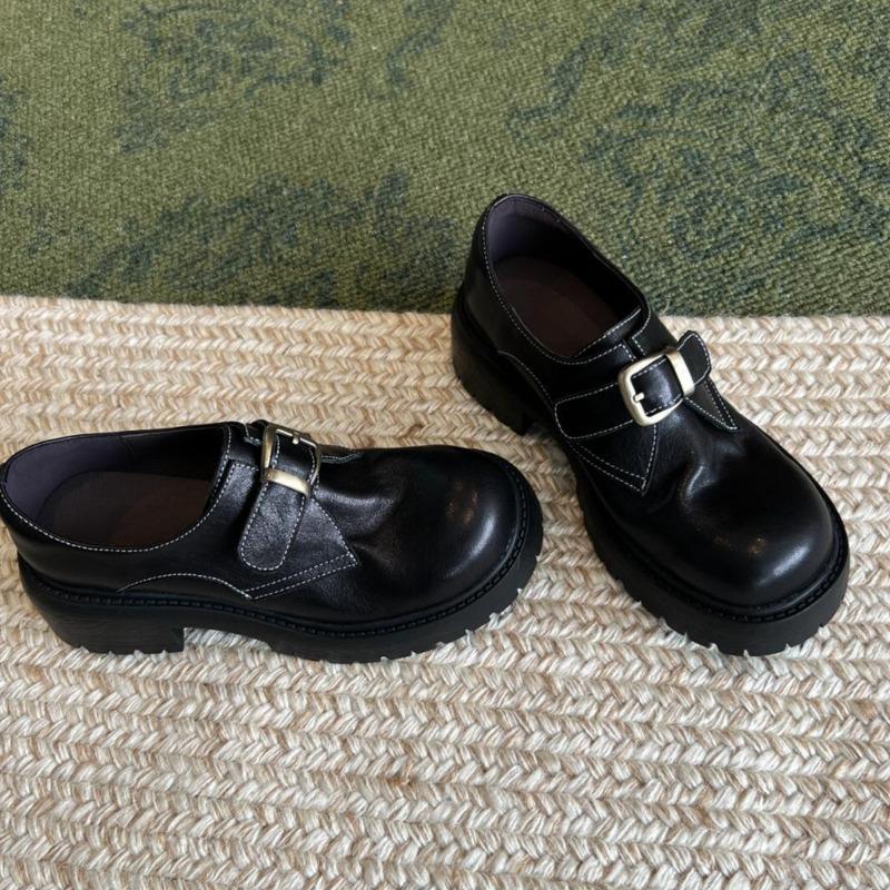 Cowhide version~ thick-soled small man height increase women's retro small leather shoes versatile uniform single shoes