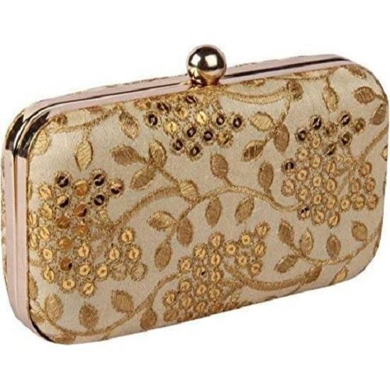 Damen Handarbeit Handbestickte Box Clutch Tasche Geldbörse Für Braut, Freizeit, Hochzeitstasche für Frauen & Mädchen Gold