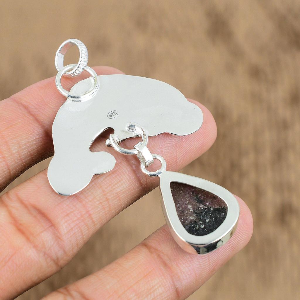 Natural Rhodonite Gemstone Jewelry 925 Sterling Silver Pendant Fish For Women