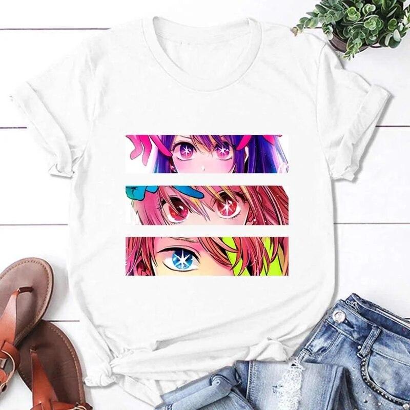 

Популярные женские футболки с глазами аниме, летние повседневные уличные футболки с круглым вырезом и короткими рукавами, модные футболки в стиле Харадзюку в стиле аниме 3XL