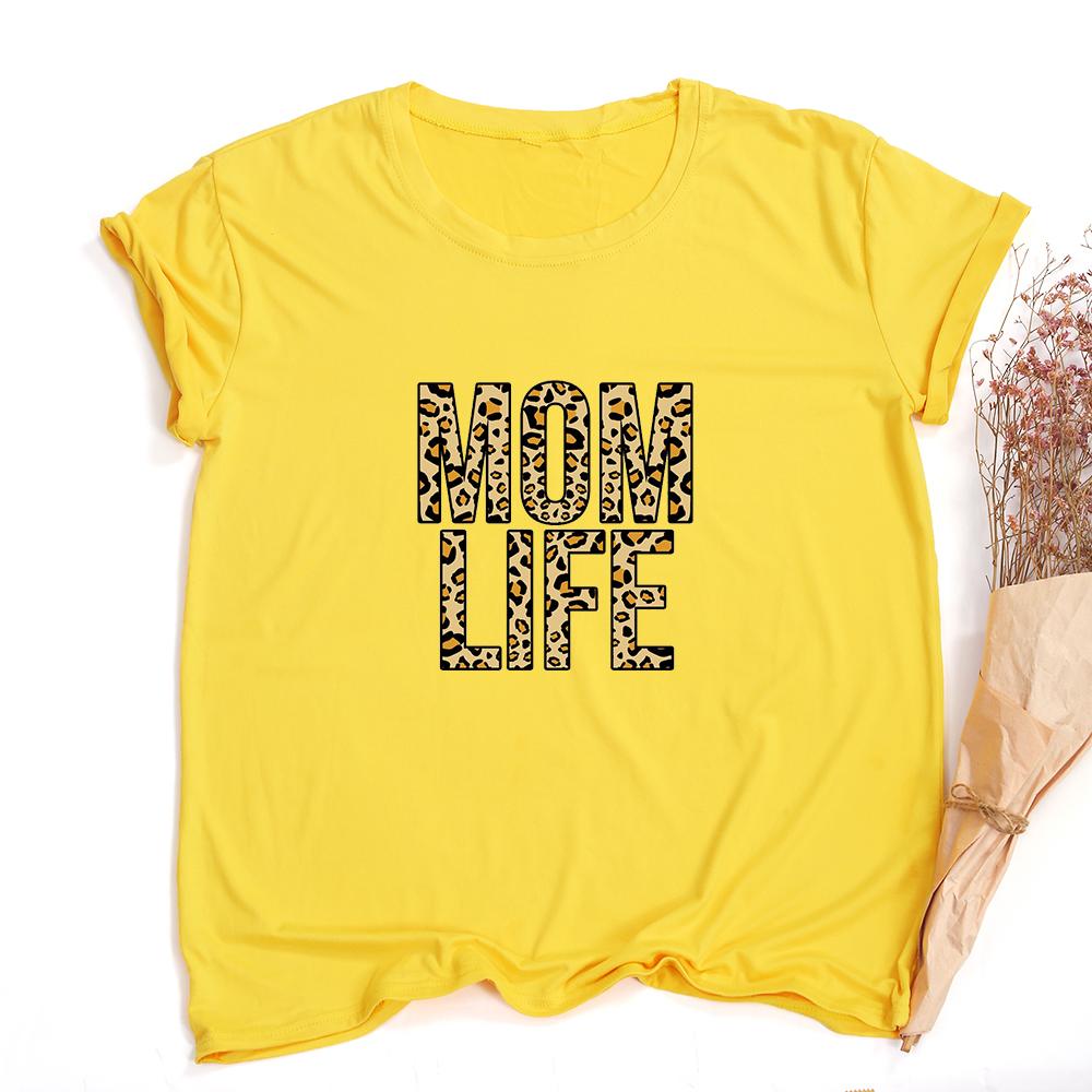 Mom Life Leopard Print Women Summer T Shirts Graphic Harajuku Tees Female Short Sleeve Round Neck