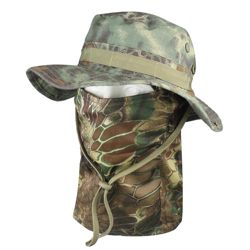 Camouflage Rundkrempenhut & Sturmhauben-Set: Sonnenschutz für den Sommer-Bergsteigen