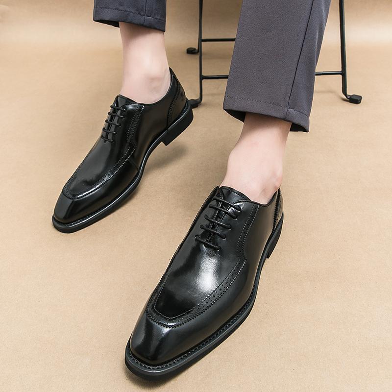 Fashion Men Popular Fashion Formal Shoes with Black and Red Lace Up Business Office Gentleman Block Shoe Wedding Banquet Socia Men Shoes
