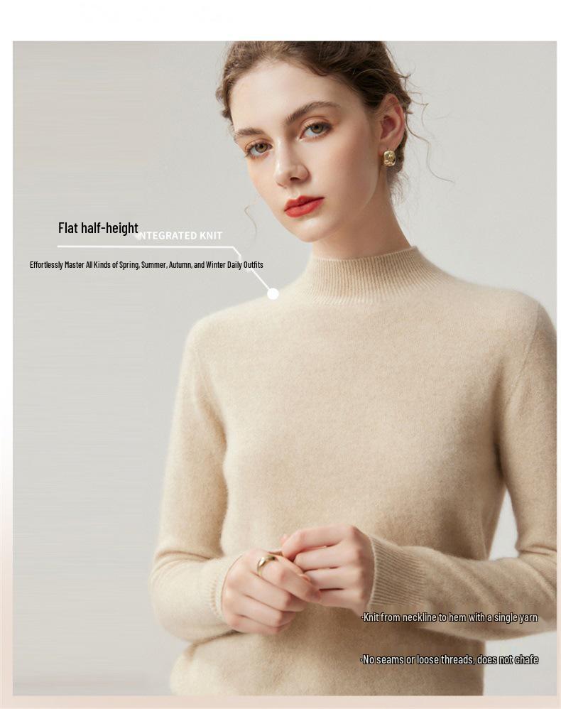 100% Cashmere 12-Gauge Flat Knit Half-High Neck Base Layer