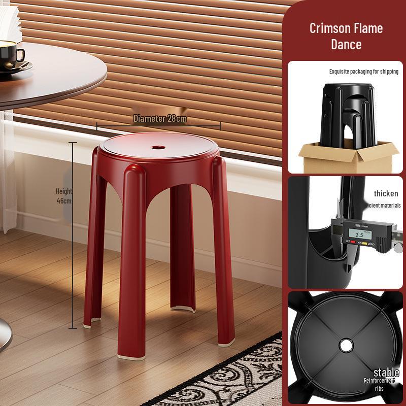Red Festive High Plastic Stool – Sturdy Household Chair