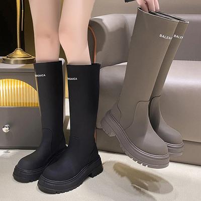 Damskie modne jesienne buty za kolano ze skóry naturalnej grube podeszwy podwyższone buty kominowe Outdoor modne buty damskie 35-40