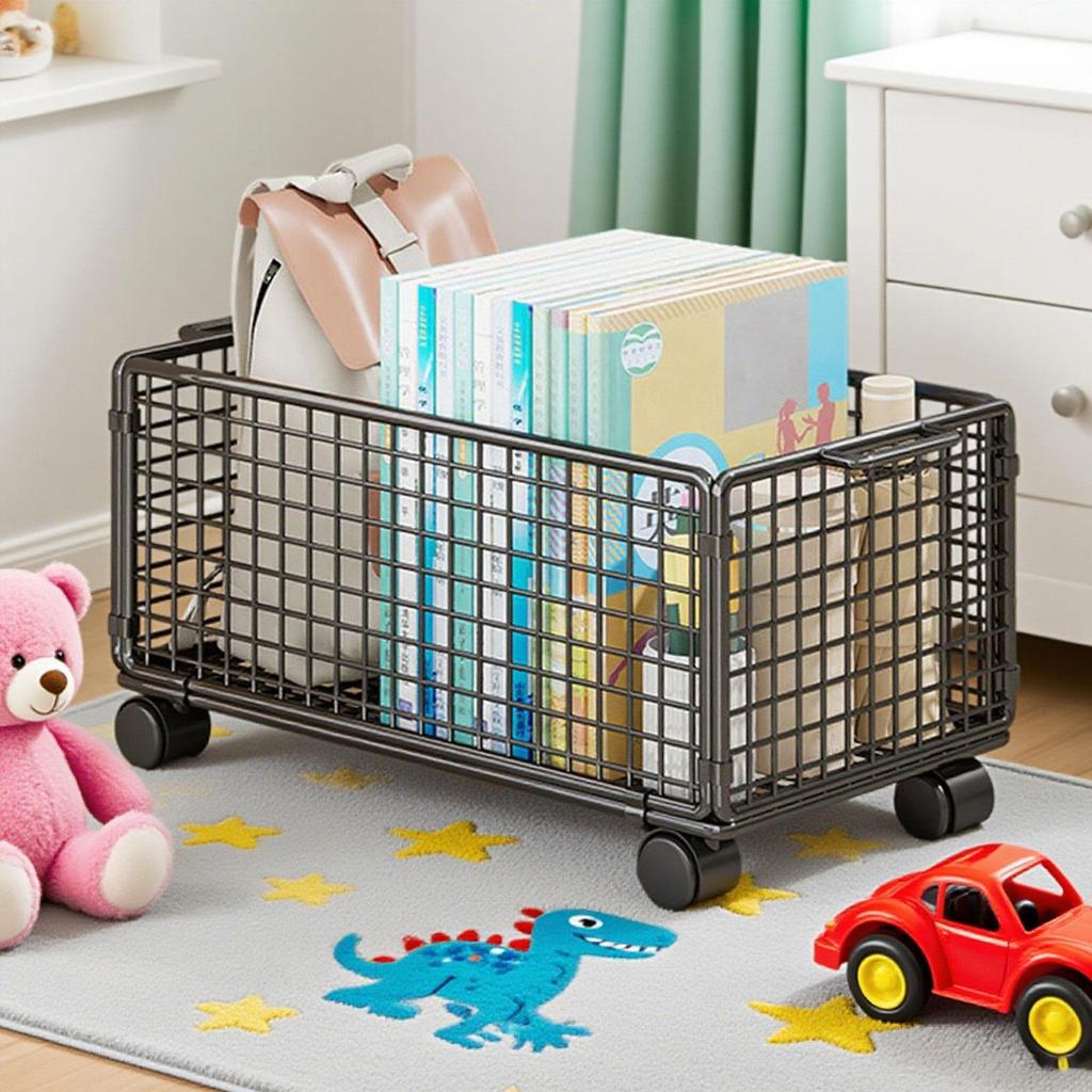 under-table Storage Cart Iron Rolling Container Office Organizer Shelving System
