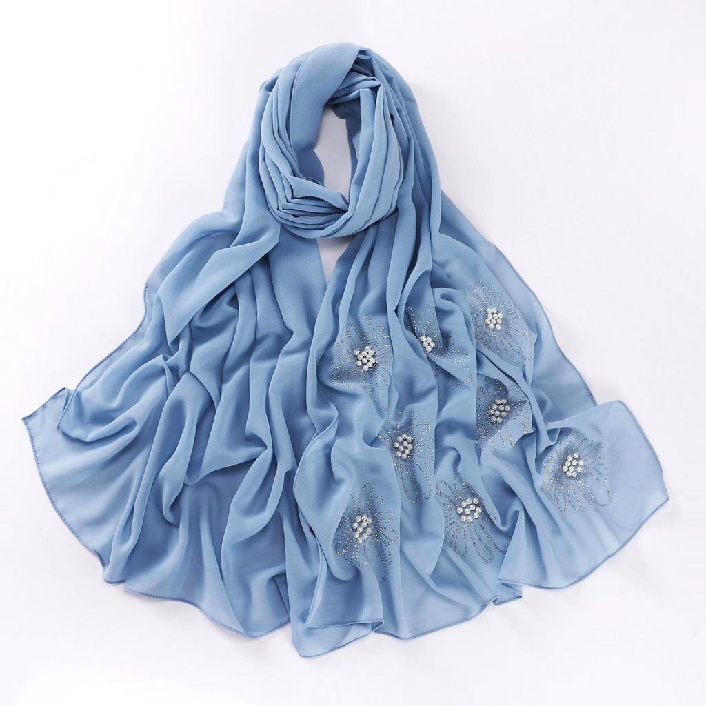New monochrome chiffon hot diamond beads butterfly scarf female minority yarn headscarf straight hair
