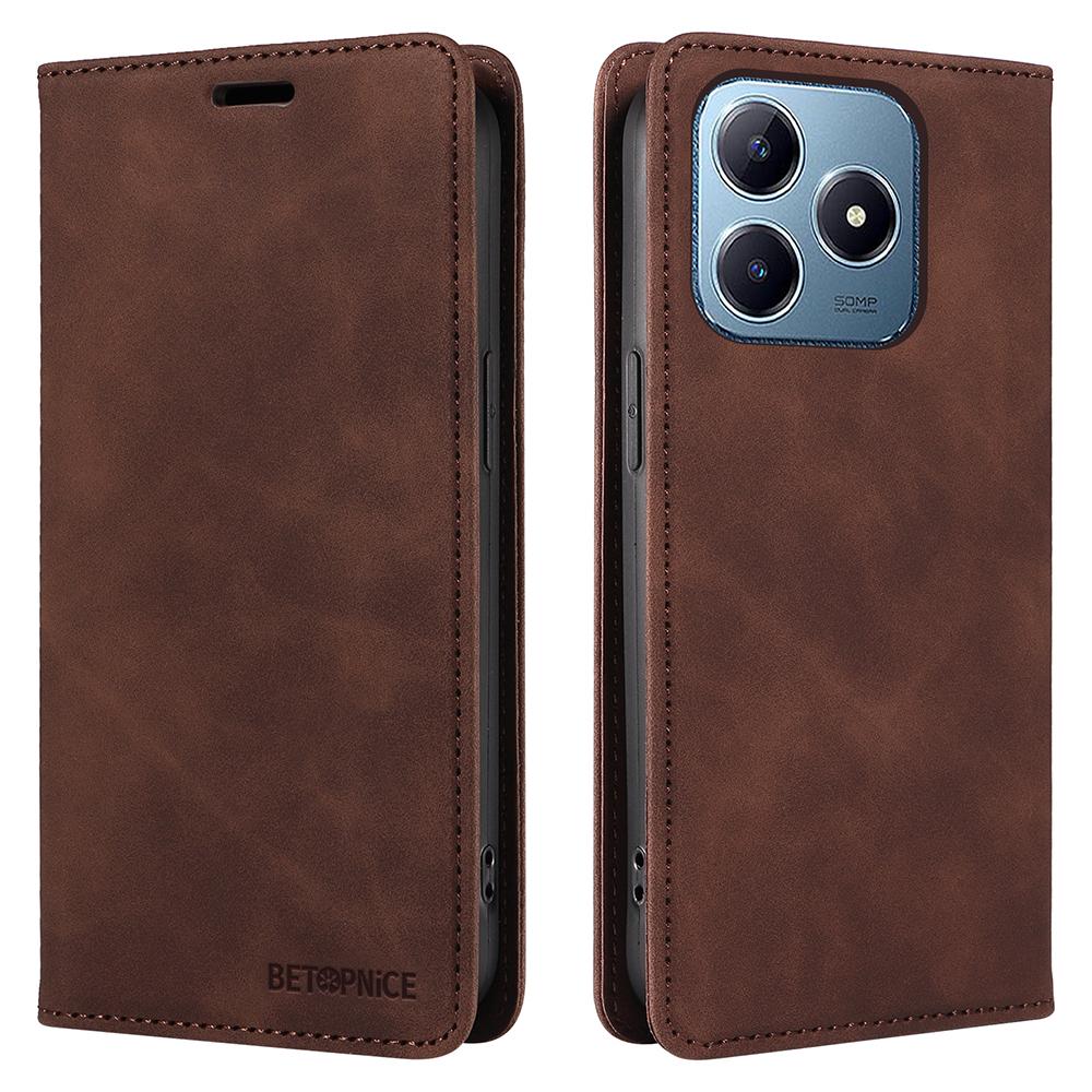 

BETOPNICE 003 Для Realme Note 60x 4G/C63 4G/C61 4G/Note 60 Кожаный чехол для телефона с RFID-блокировкой Brown