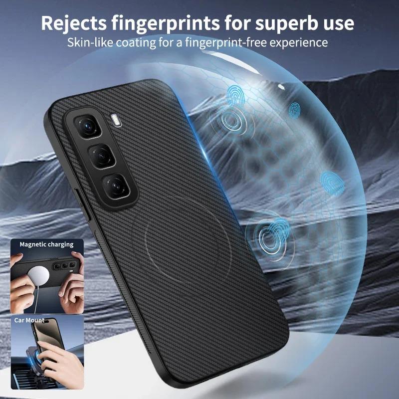 Carbon Fiber Texture Phone Case For Infinix HOT 50i 50 Pro Plus 4G 5G Magnetic Wireless Charging Silicone Soft Back Cover Cases