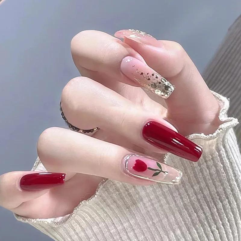 24Pcs French Tip Extra Long Ballerina Press On Nails Detachable Artificial Fake Nails Wearable Nail Art Tips