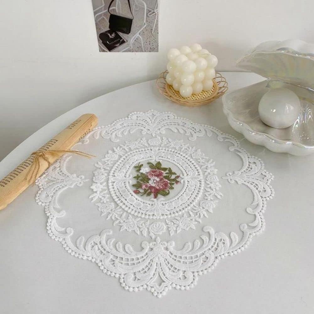 28X28CM Runde vintage fransk blonde broderte spisebrikker For Hjem Bryllup Borddekorasjon