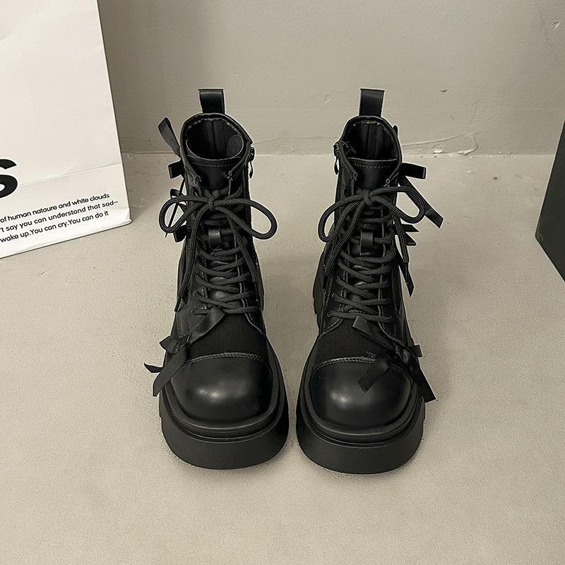 

Autumn Winter Short Plush Women s Platform Boots Thick Bottom Anti-slip Bowknot Ankle Boots Side Zip Black Bottines Botas Mujer 40 чорний