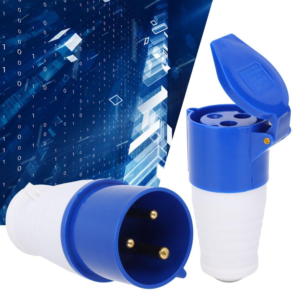2 Pcs 3Pin SinglePhase Industrial Plug Connector 32A 220-250V Brass Rod Industrial Power Waterproof Blue Power Plug Set