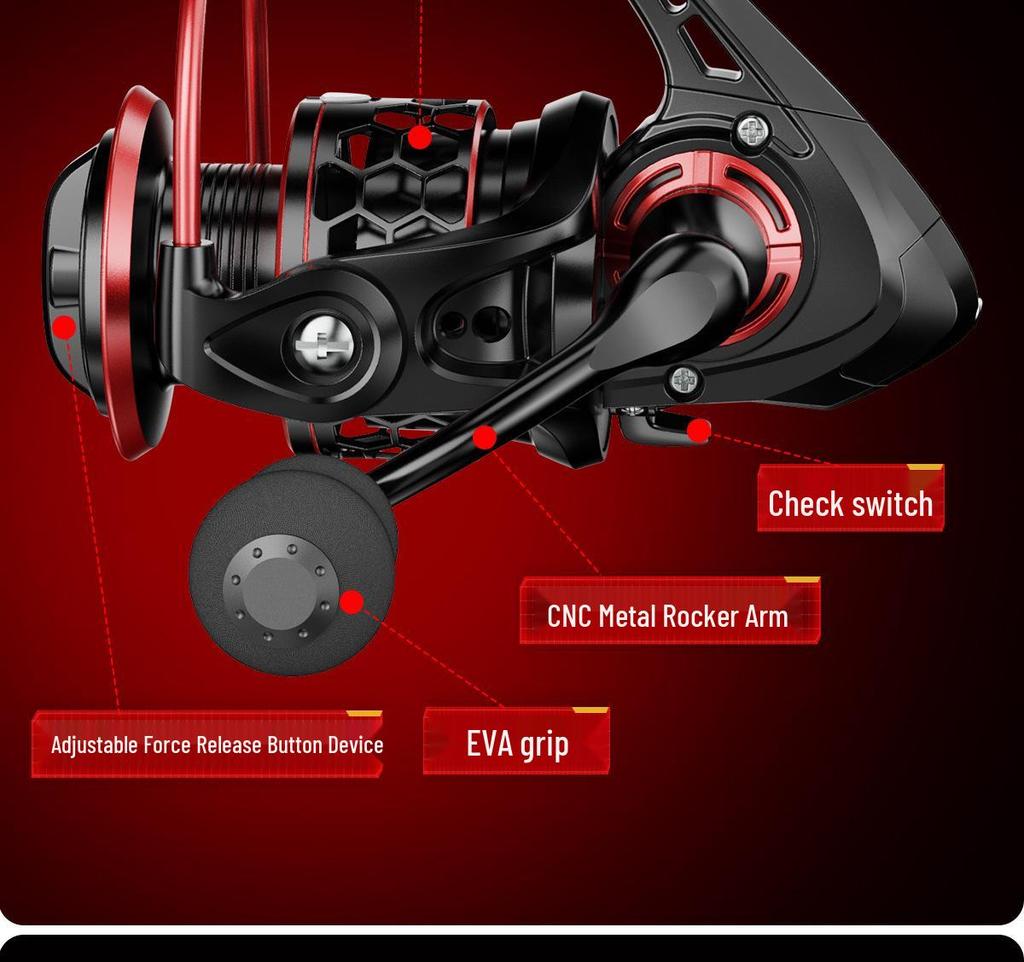 Full Metal Lure Spinning Reel for Versatile Sea and Rock Fishing with Long Cast and Shallow Spool Capability.