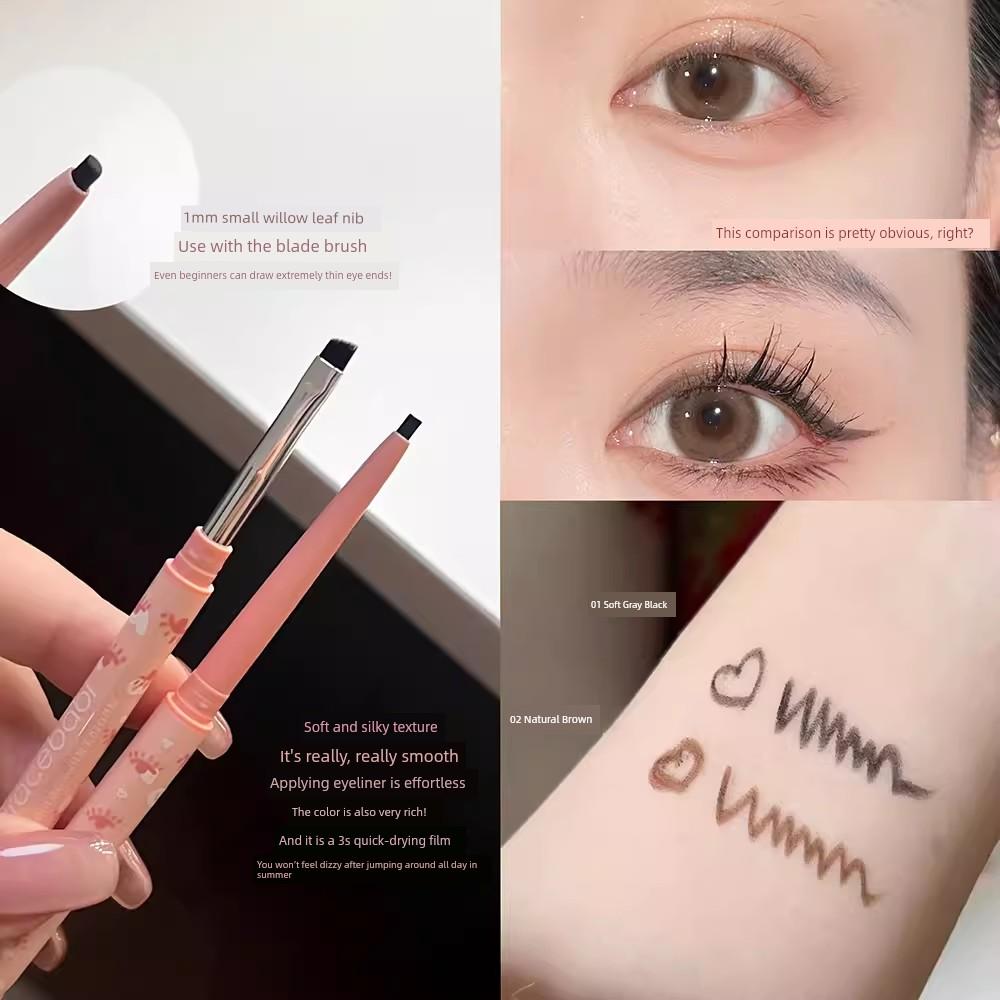 One-Stroke Application! Gracebabi Blade Brush Flat-Head Eyeliner Gel Pen Ultra-Fine Long-Lasting Waterproof Pen for Lower Eyelash Line