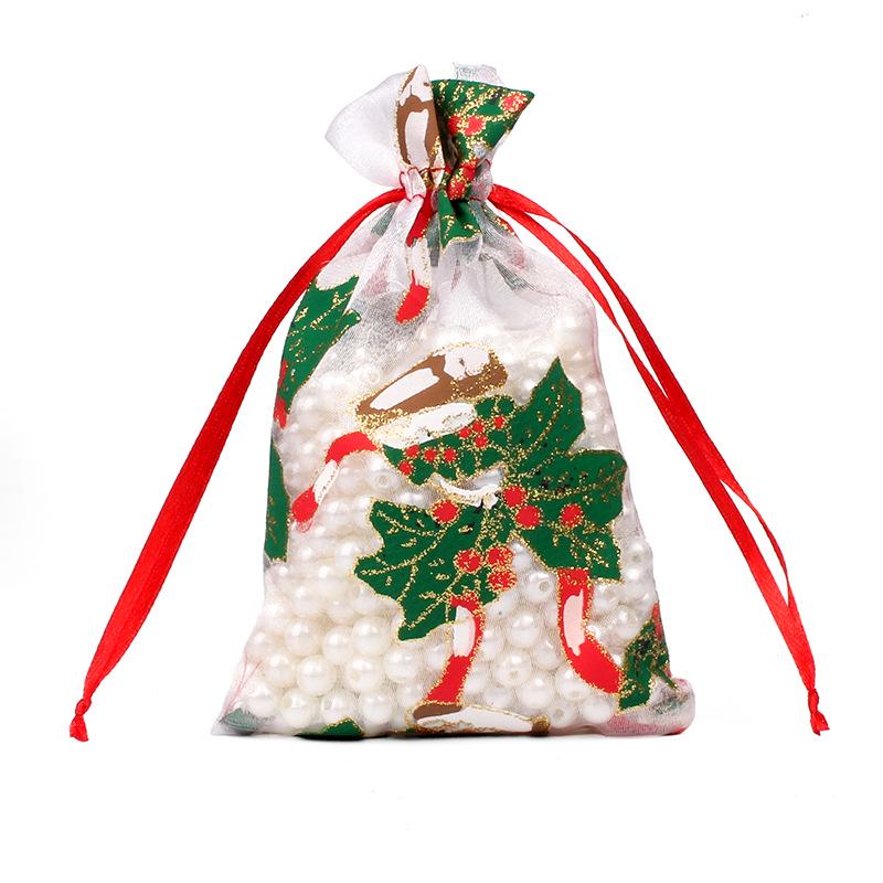 100pcs Christmas Drawstring Gift 10x15 13x18 Cm Printed Pattern Snow Yarn Christmas Yarn Bag Candy Gift Wrap Bag