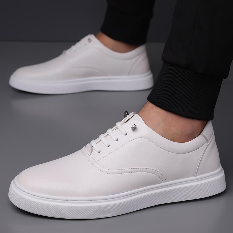 Fashion Men's Leather Casual Sneakers Breathable Walking Shoes Fashion Male Flats Lace-Up Skate Shoes Men 2025 New Men's Vulcanize Shoes