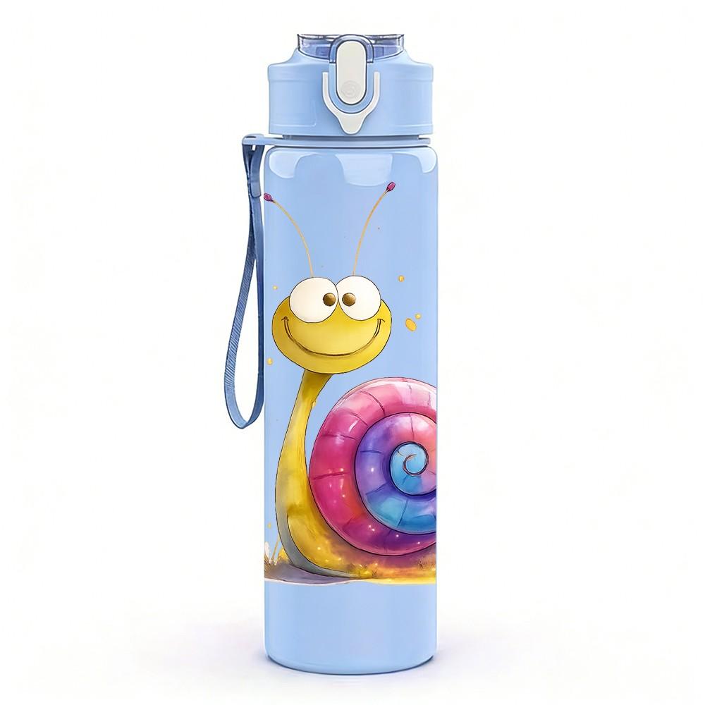 1PC Cute Snail Cartoon Art 750ml Color Plastic Sports Water Bottle Leakproof Flip Straw Lid Suitable for Sports Office Home Use