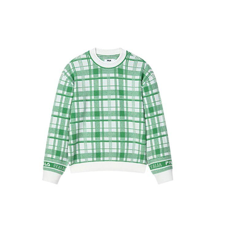

FILA Emerald Checkered Casual Loose Round Neck Long Sleeve Knit Sweater Women sweater Green F11W244403F-GN M