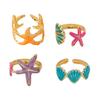 4Pcs/Set Ocean Series Ring Set, Multiple Styles Starfish Shell Design Finger Ring, Alloy Adjustable Stacking Rings for Jewelry Gift
