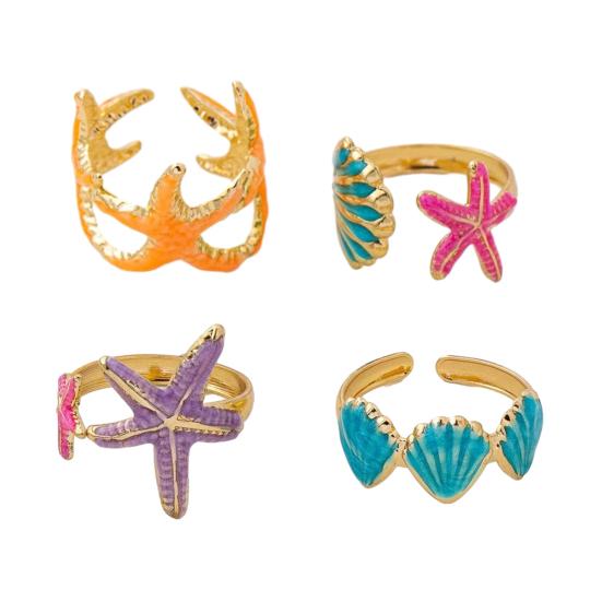 4Pcs/Set Ocean Series Ring Set Multiple Styles Starfish Shell Design Finger Ring