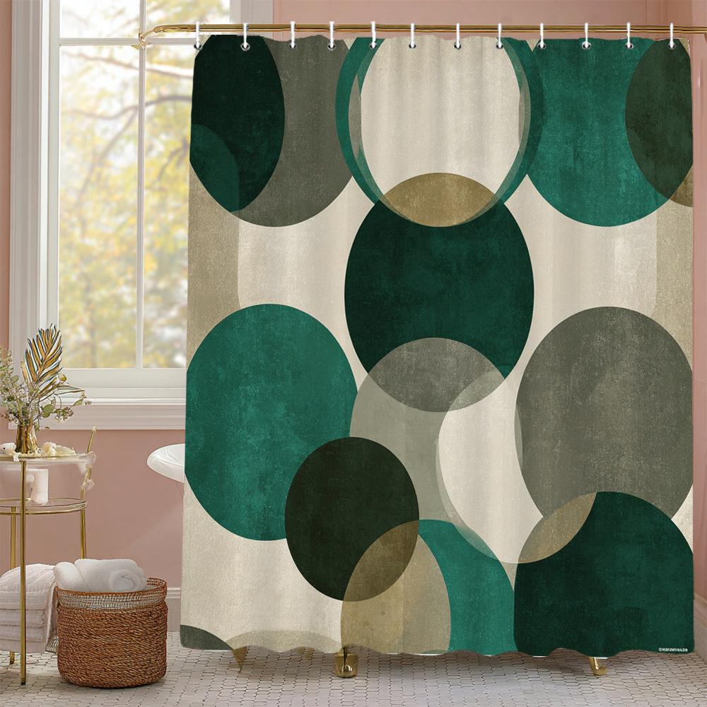Modern Geometric Half Circle Graphic Shower Curtain, Bathroom Decorative Shower Curtain, Waterproof Shower Curtain With Hooks