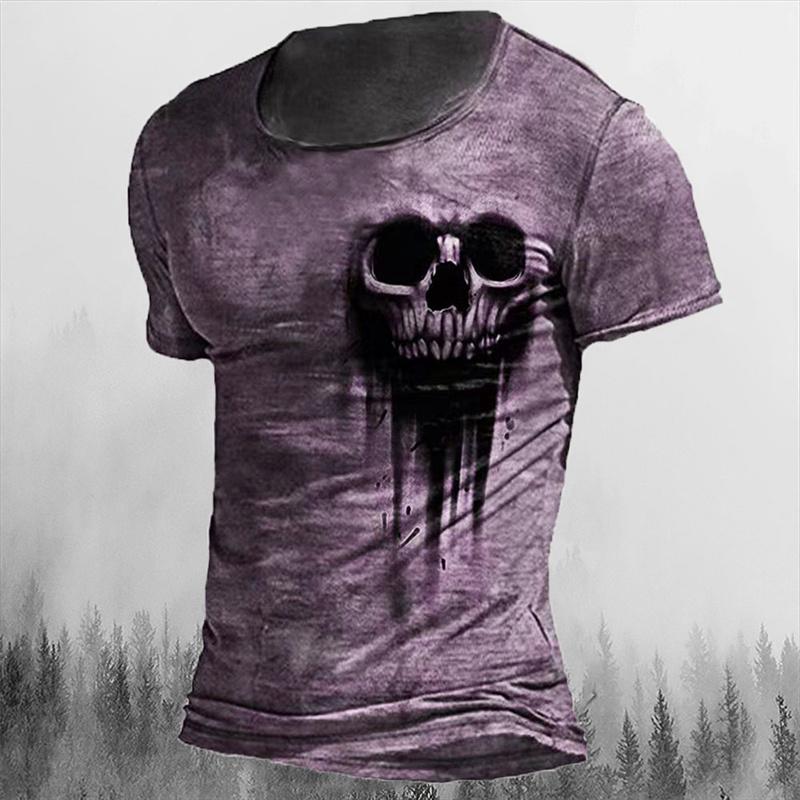 Men's Retro Skull Pattern T-shirt Horror Print Men Tops Hip-hop Rock Street Outfit O-neck Short Sleeved T-shirt Oversized Tshirt