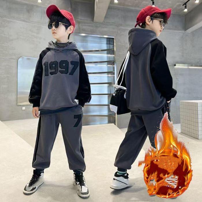 

Boys Spring and Autumn Suits, Casual Zippers, Children s Boys, Handsome, Big Children, Western Style Two-piece Autumn 160 сірий