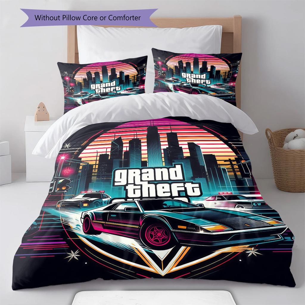 Juego de Edredón con Estampado de GTA Funda de Edredón Funda de Almohada Decoración del Hogar Regalo de Cumpleaños (1 * funda nórdica + 2 * fundas de almohada, sin núcleo)