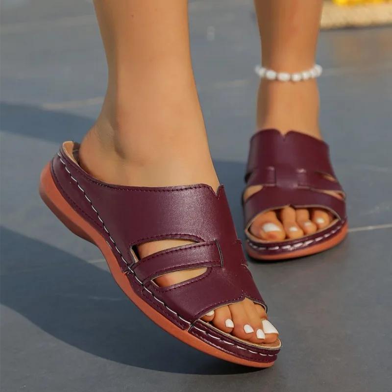 Fashion New Women Orthopedic Slippers Wedge Sandals Comfy Platform Ladies Casual Big Toe Retro Correction Sandal Plus Size 43