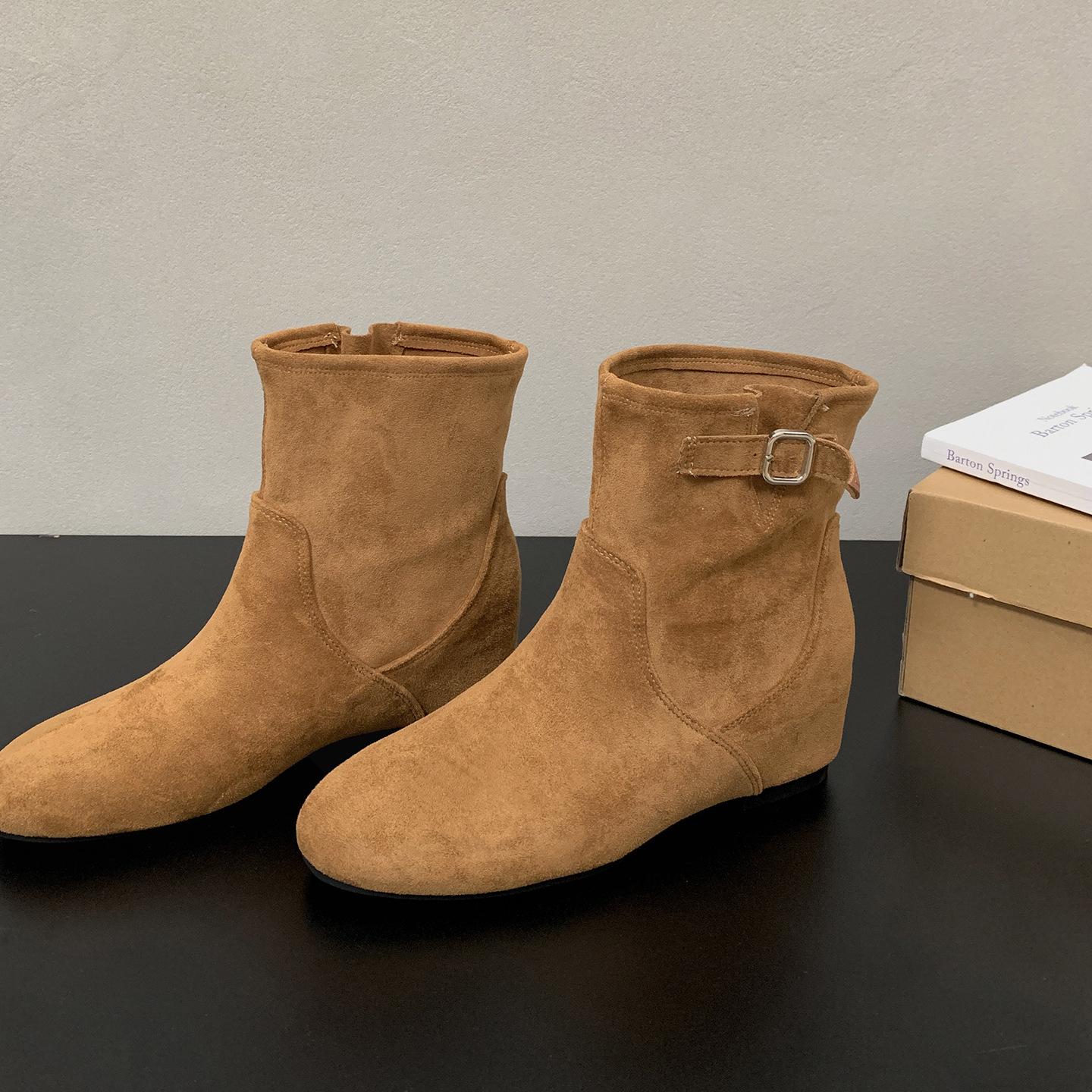 

Khaki Maillard inner height-increasing flat boots children s 2025 new autumn versatile skirt thin Birkenstock short boots 35 верблюд