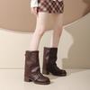 Vintage Western Cowboy Boots Damskie 2025 Plisowane Buty Z Palisady Okrągła Głowa Gruby Obcas Klamra Paska Średnie Spodnie Rurki Rycerskie Buty
