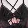 Europe and the United States popular perspective lace mesh suspender nightdress two-piece set