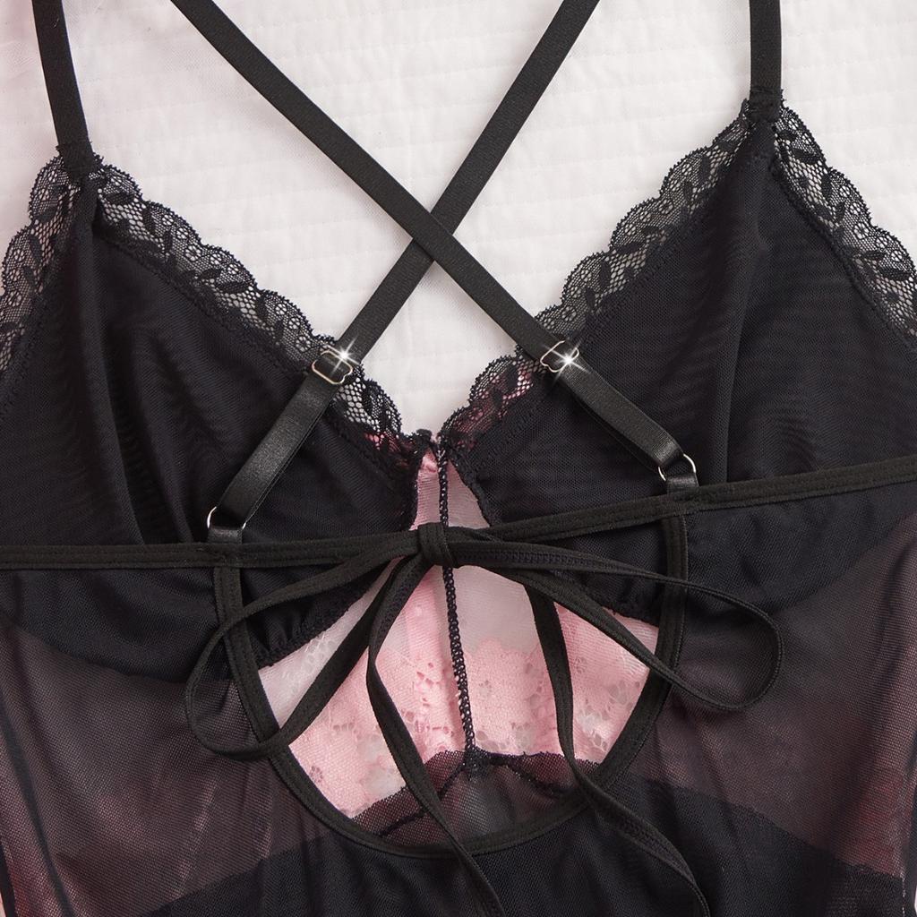 Europe and the United States popular perspective lace mesh suspender nightdress two-piece set