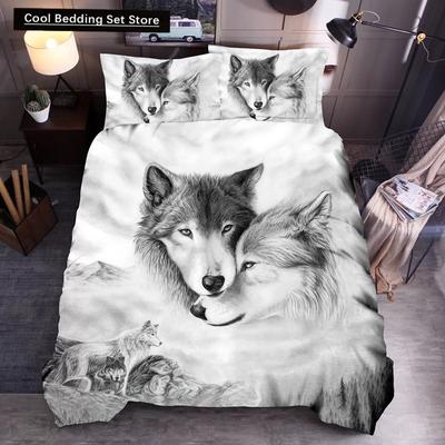Varg Söt Djur Sängklädesset 3D-tryck Barn Vuxen Lyxig Gåva Polyester Påslakan Hemtextilier Enkel Full King Twin Storlek