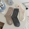 Female Autumn and Winter Thickened Warm Solid Color Button Sweet Hemp Pattern Wool Tube Pile Socks