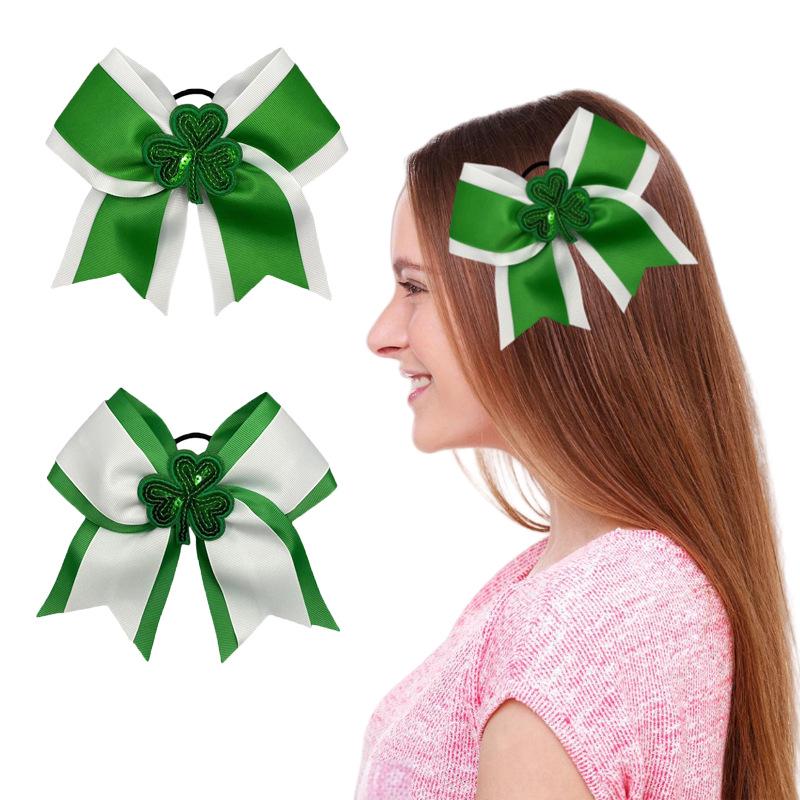 St. Patrick's Day Clover Swallowtail Bow Leather Hair Tie for Kids