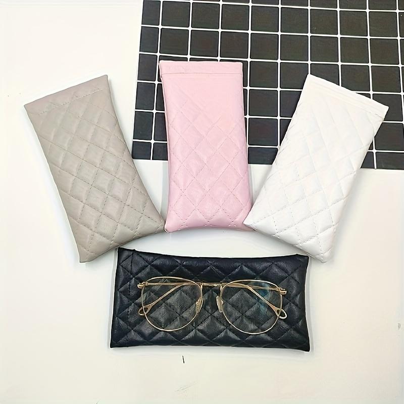 Super Soft Premium Faux Leather Glasses Case | Compact Quilted Design, Secure Closure, Stylish Carry-On | (3 Colors Available) White/Black/Pink